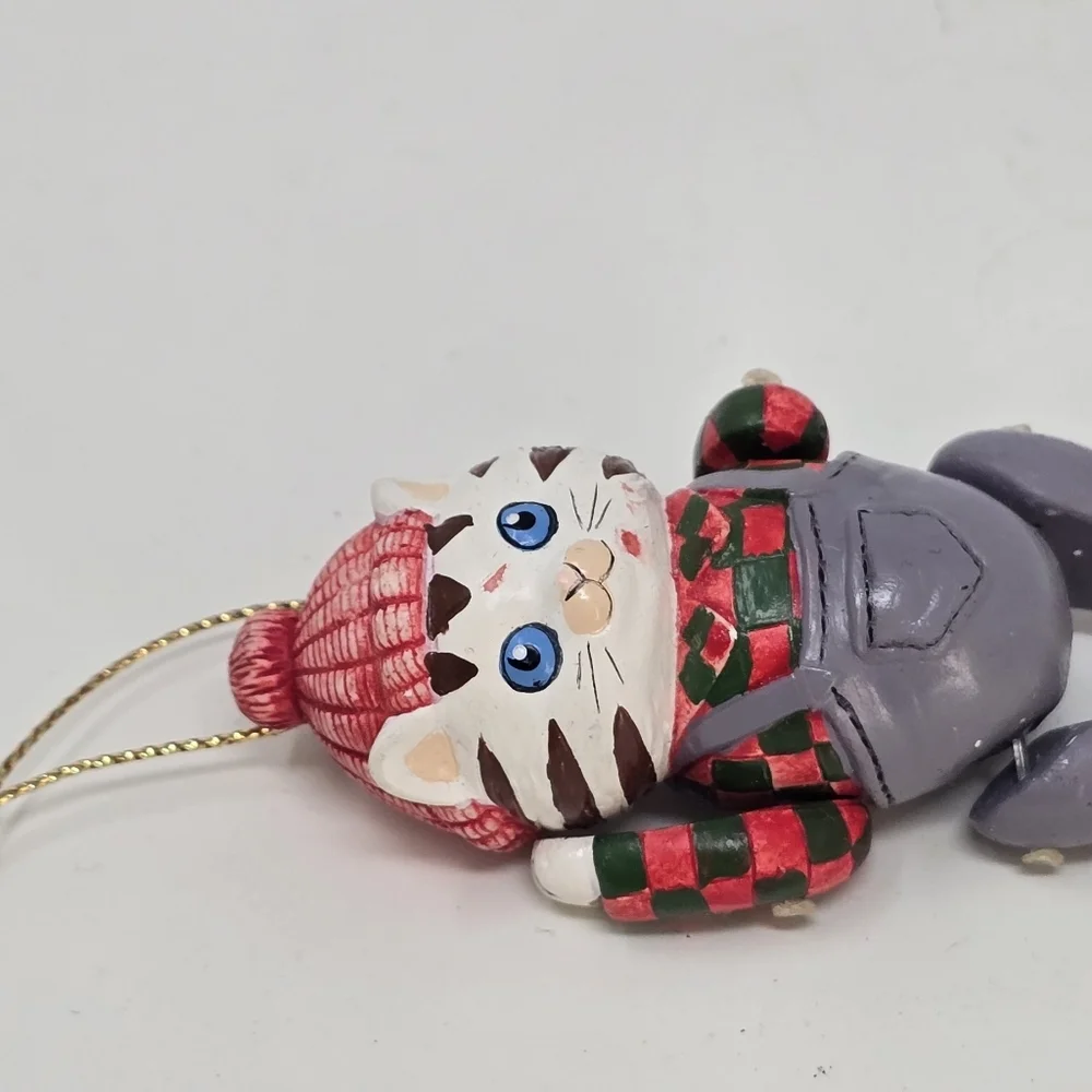 Vintage articulate cat Christmas ornament holiday décor‎